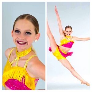 Jazz 2 pc costume fringe and stones custom made child large